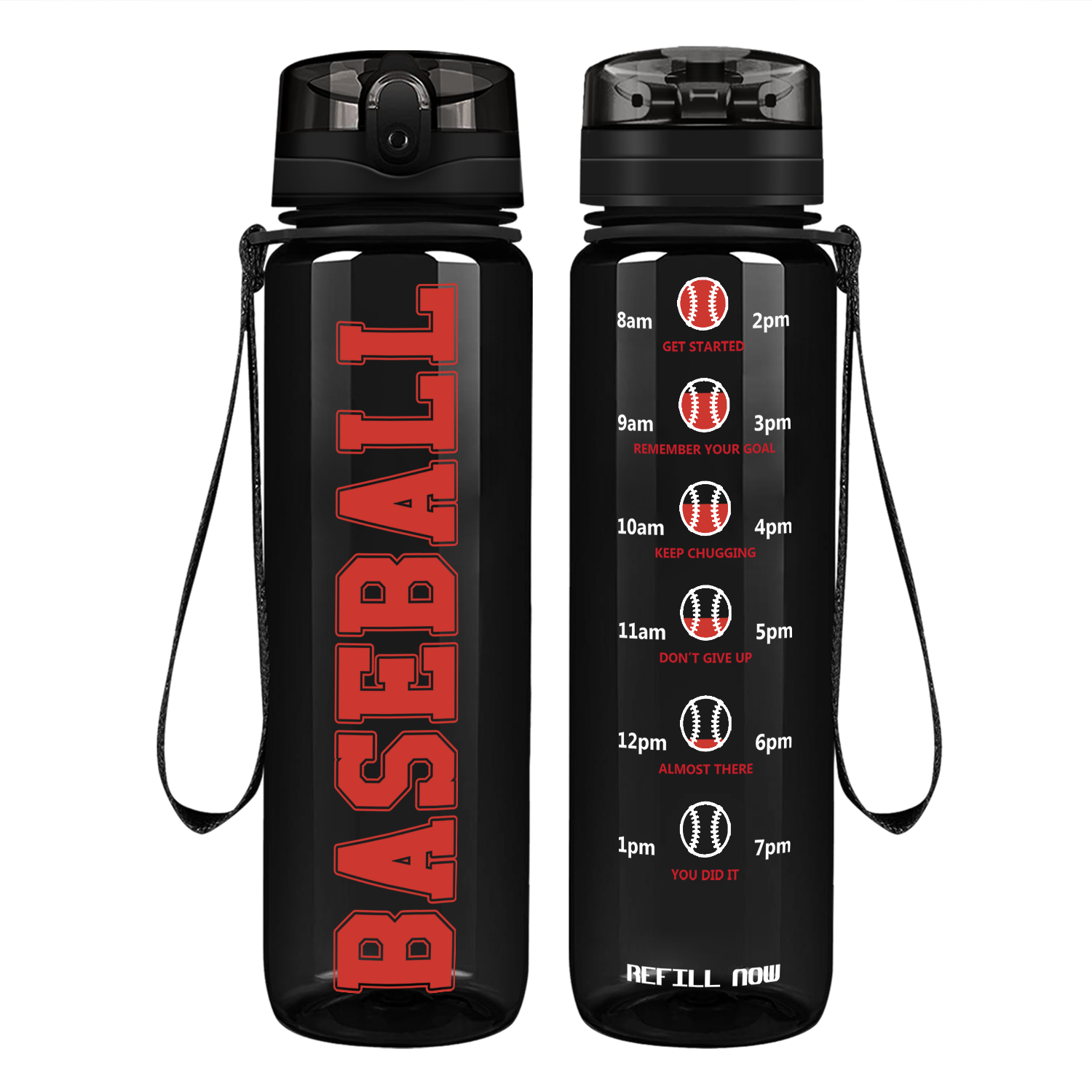 Baseball on 32 oz Motivational Tracking Water Bottle