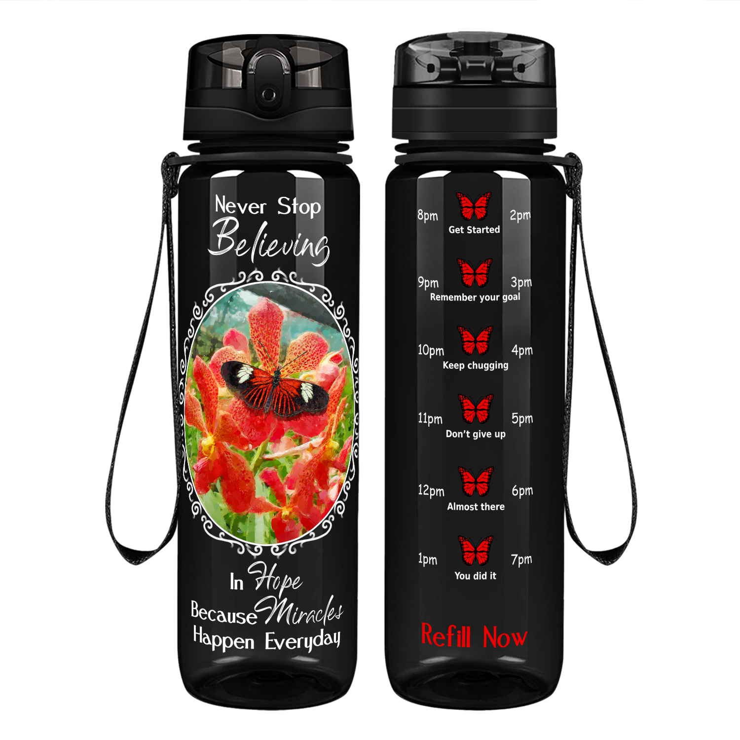 Because Miracles Butterfly on 32 oz Motivational Tracking Water Bottle