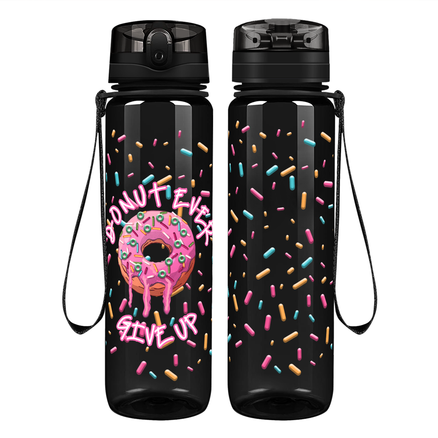 Donut Ever Give Up with Sprinkles on 32 oz Water Bottle