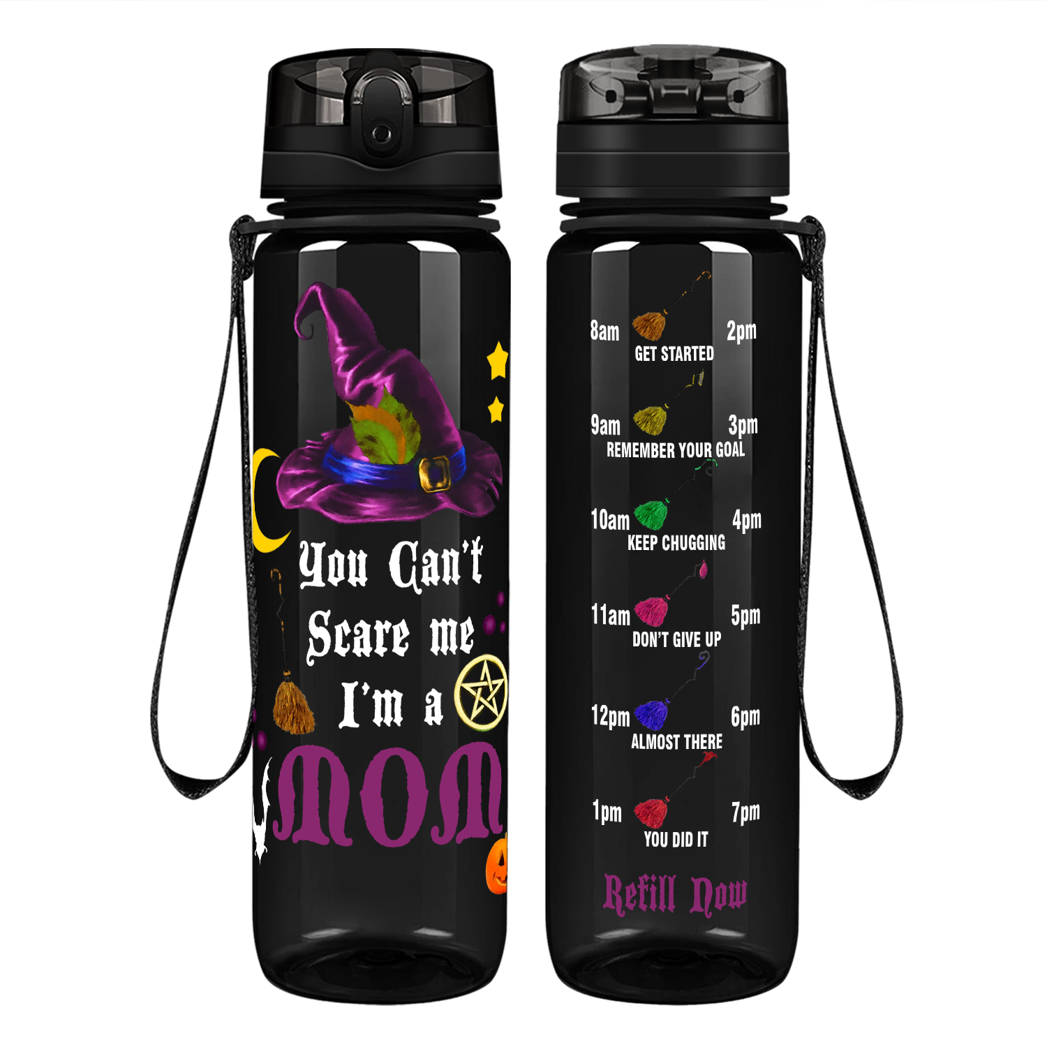 You Cant Scare me I'm a Mom on 32 oz Motivational Tracking Water Bottle