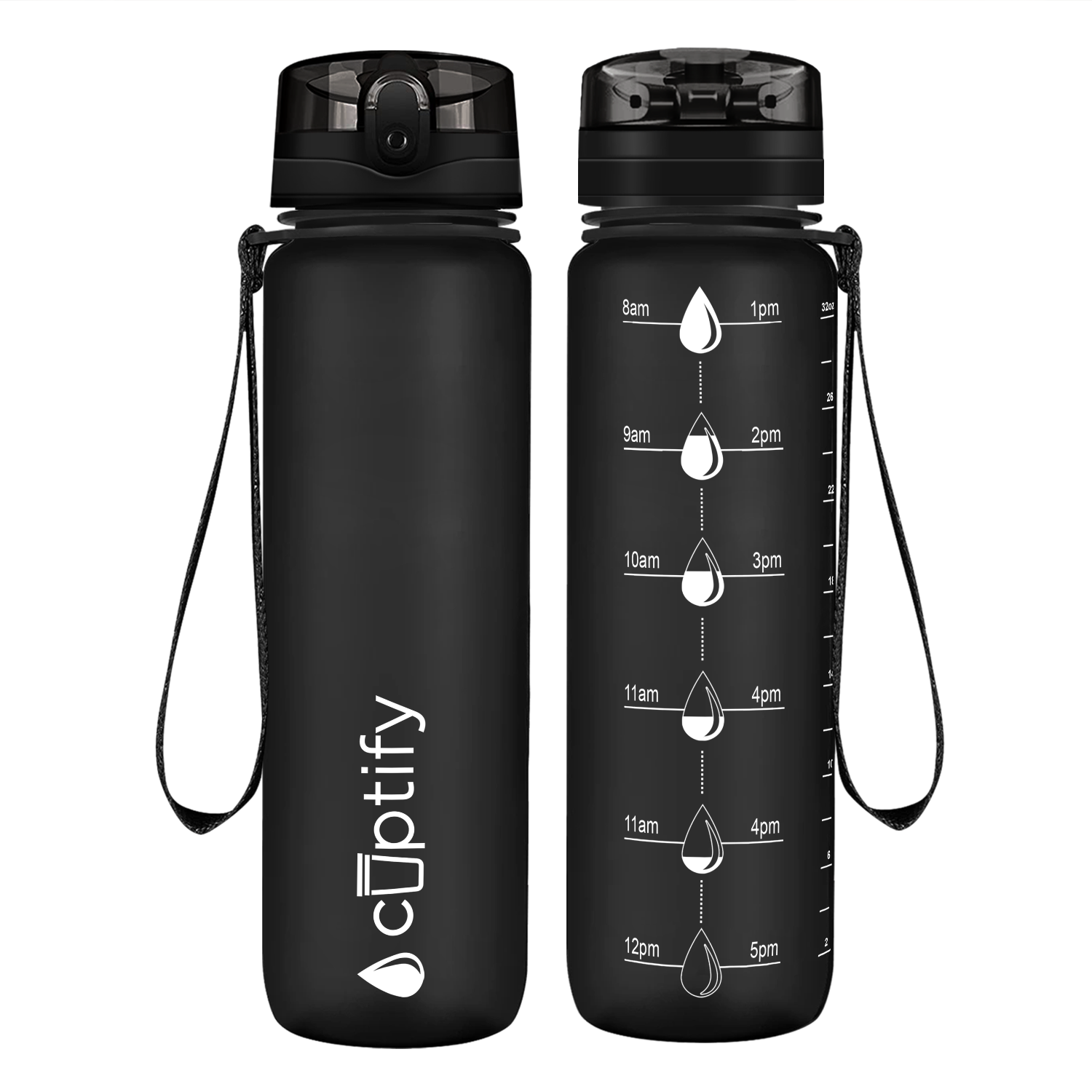 Cuptify Black Frosted Hydration Tracker Water Bottle