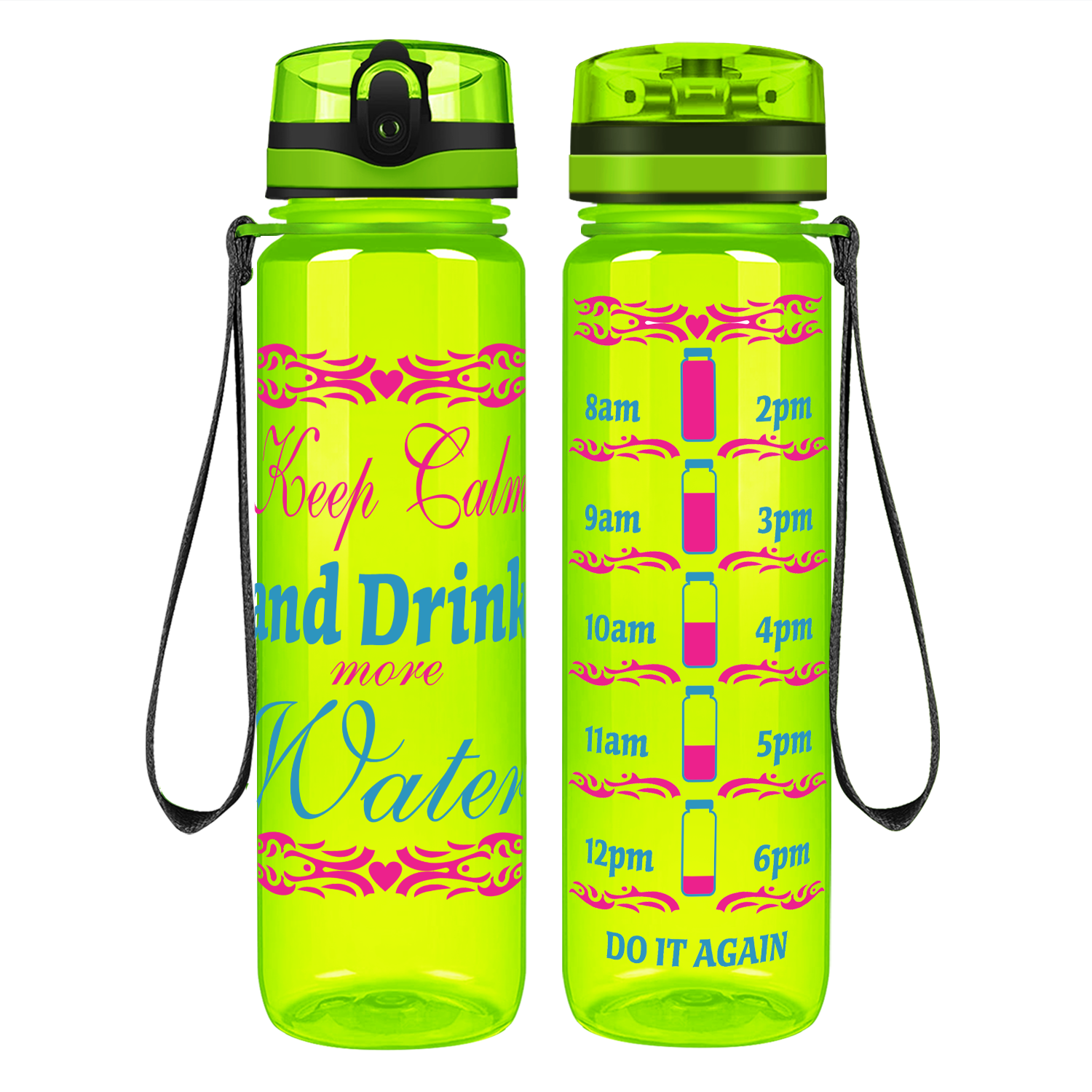 Keep Calm Drink Water Tribal Heart on 32 oz Motivational Tracking Water Bottle