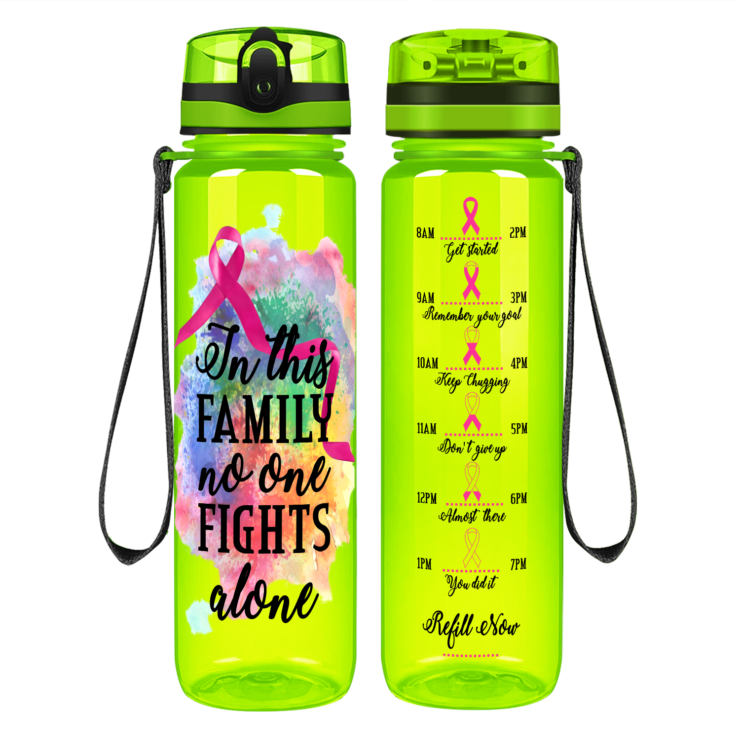 In this Family No One Fights Alone on 32 oz Motivational Tracking Water Bottle