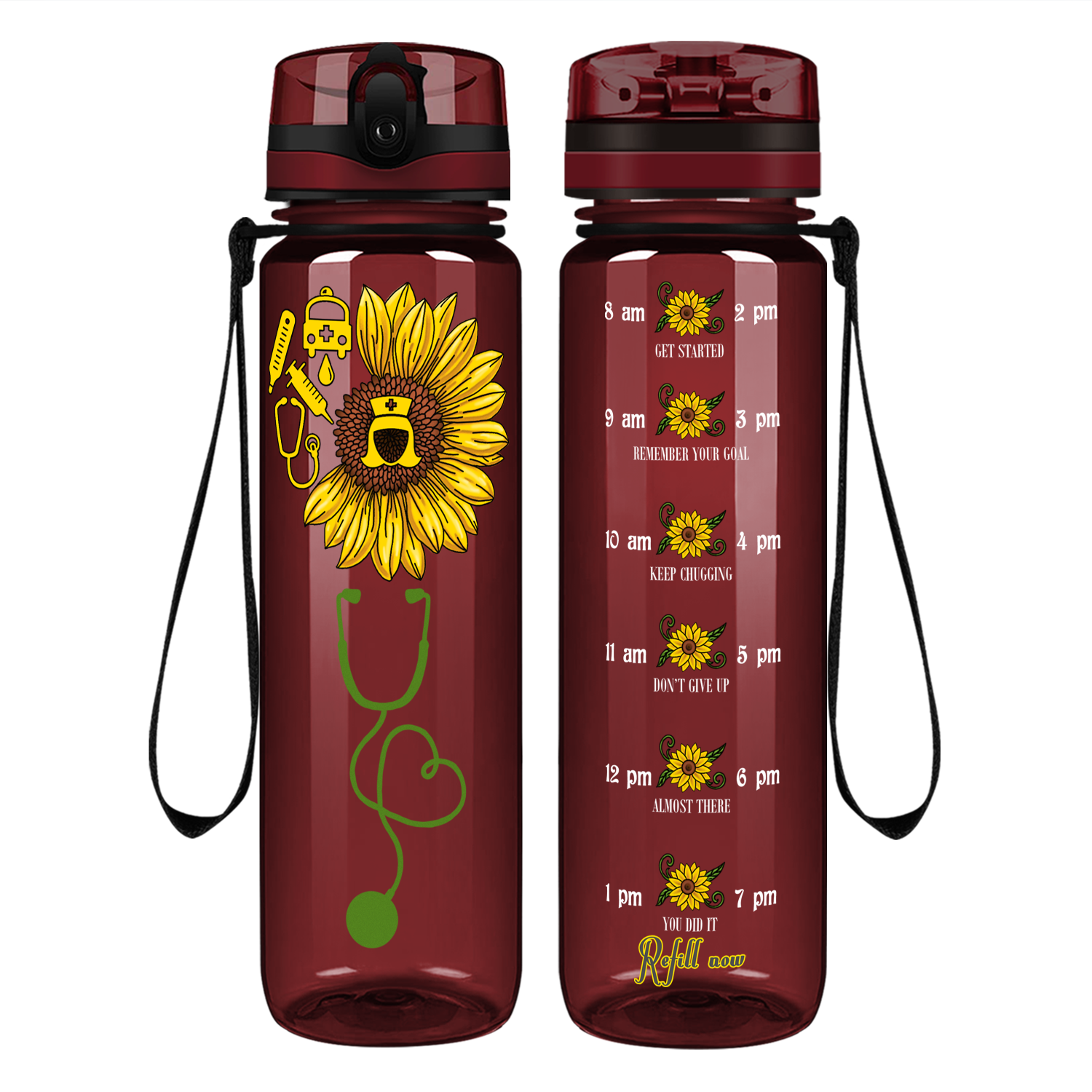 Nurse Sunflower on 32oz Motivational Tracking Water Bottle