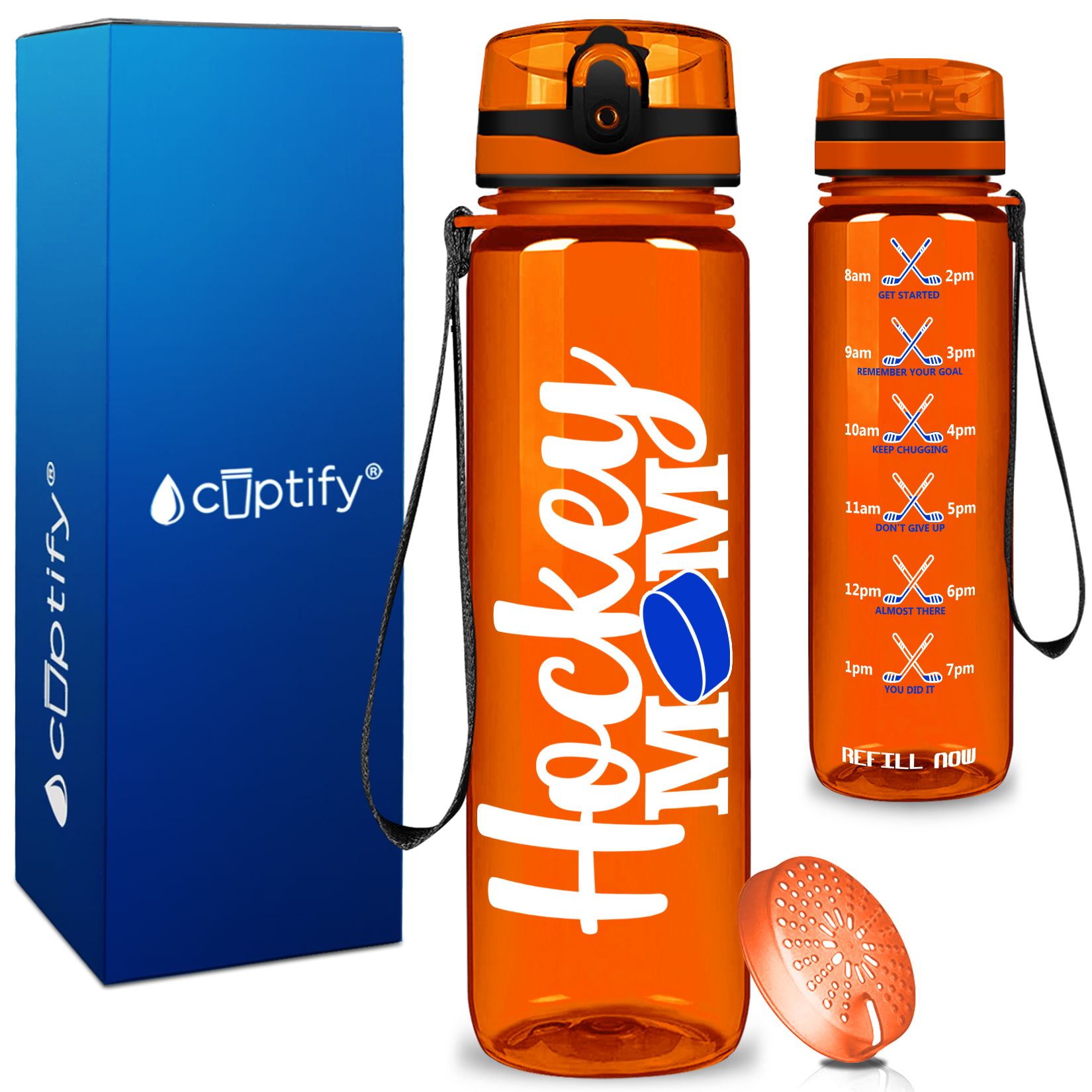Hockey Mom with Puck on 32 oz Motivational Tracking Water Bottle