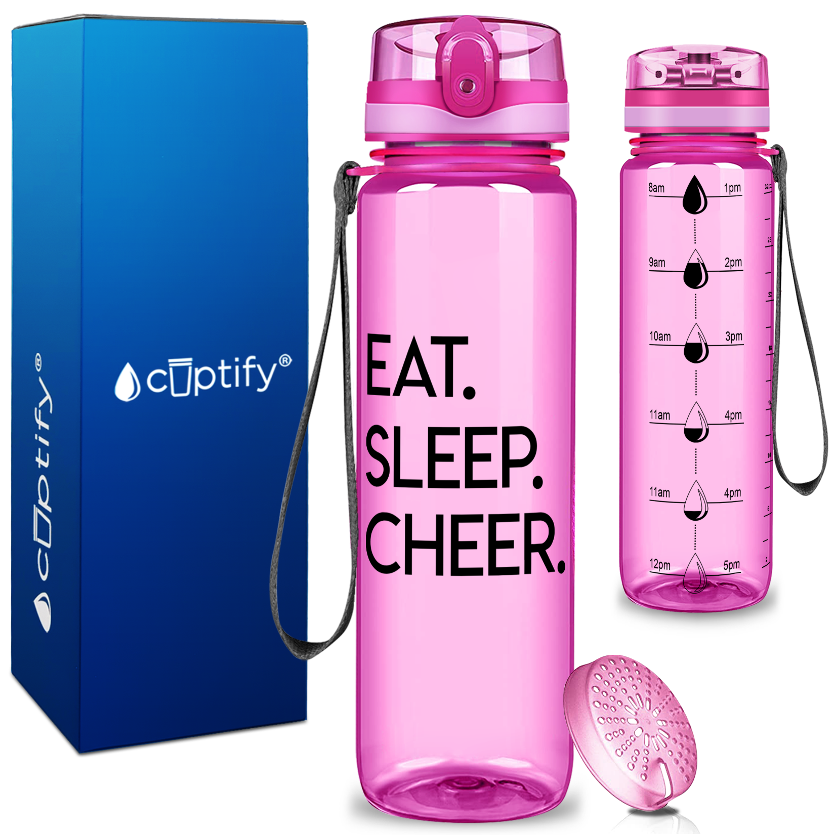 Eat Sleep Cheer on 32 oz Motivational Tracking Water Bottle