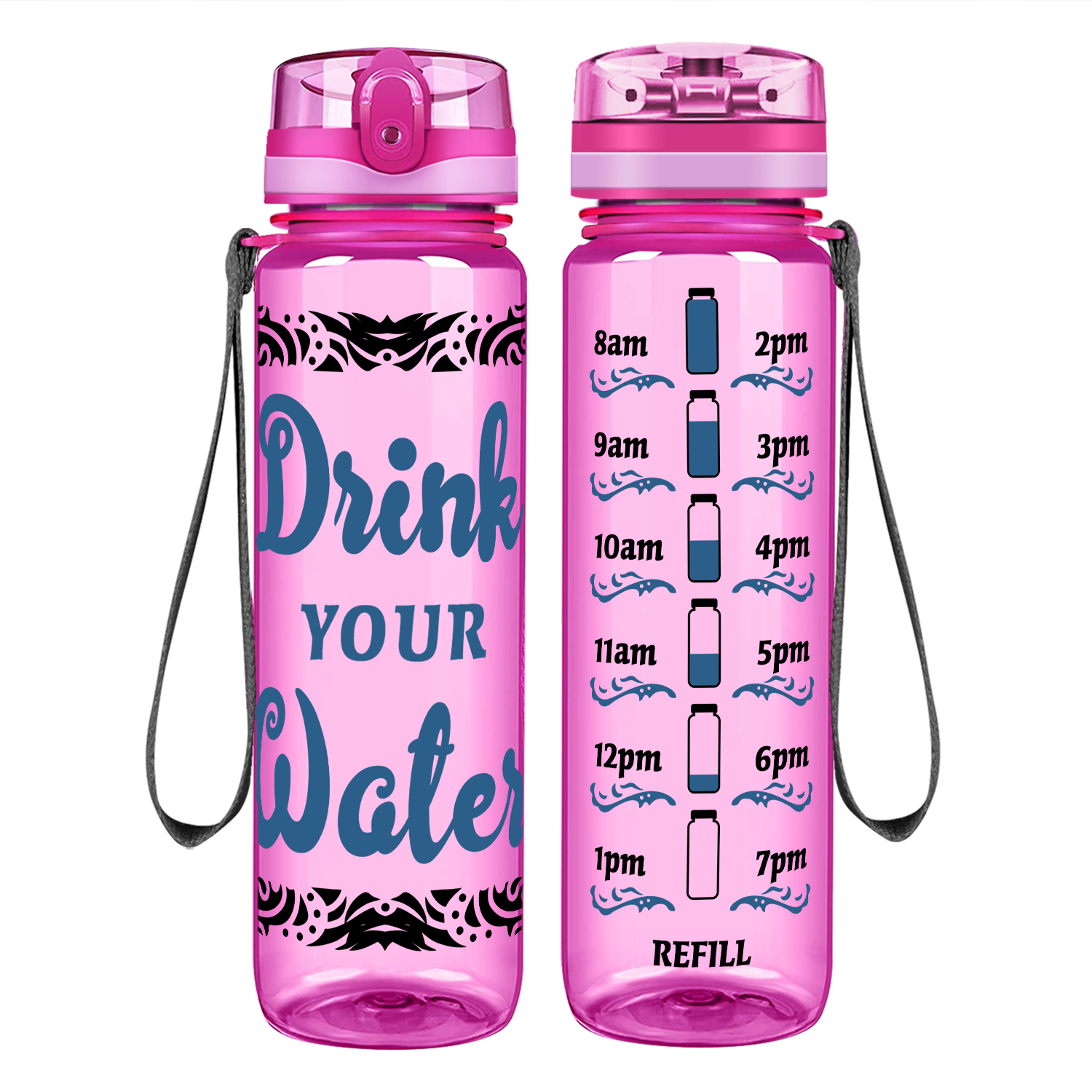 Drink Your Water Tribal on 32 oz Motivational Tracking Water Bottle