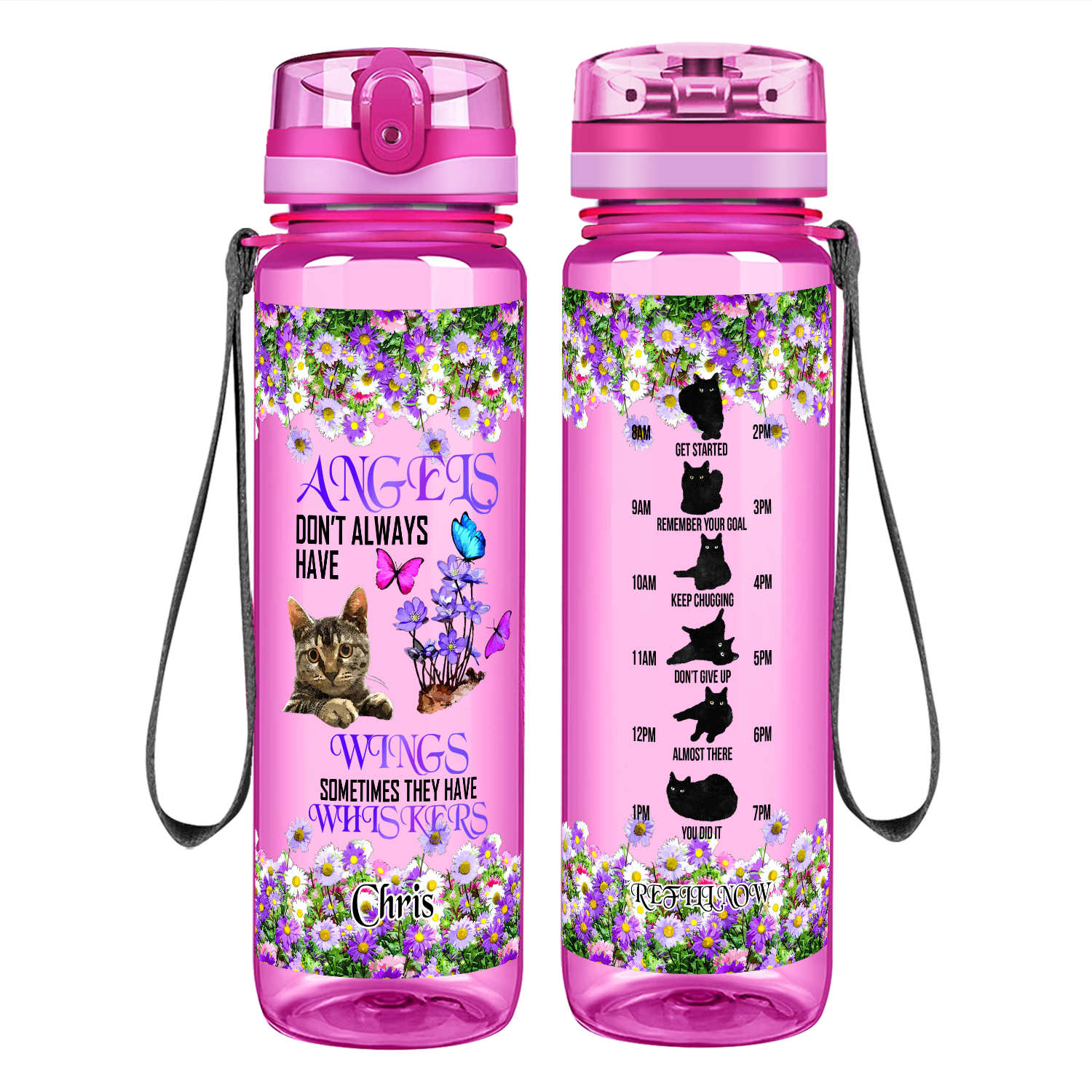 Personalized Sometimes They Have Whiskers on 32 oz Motivational Tracking Water Bottle