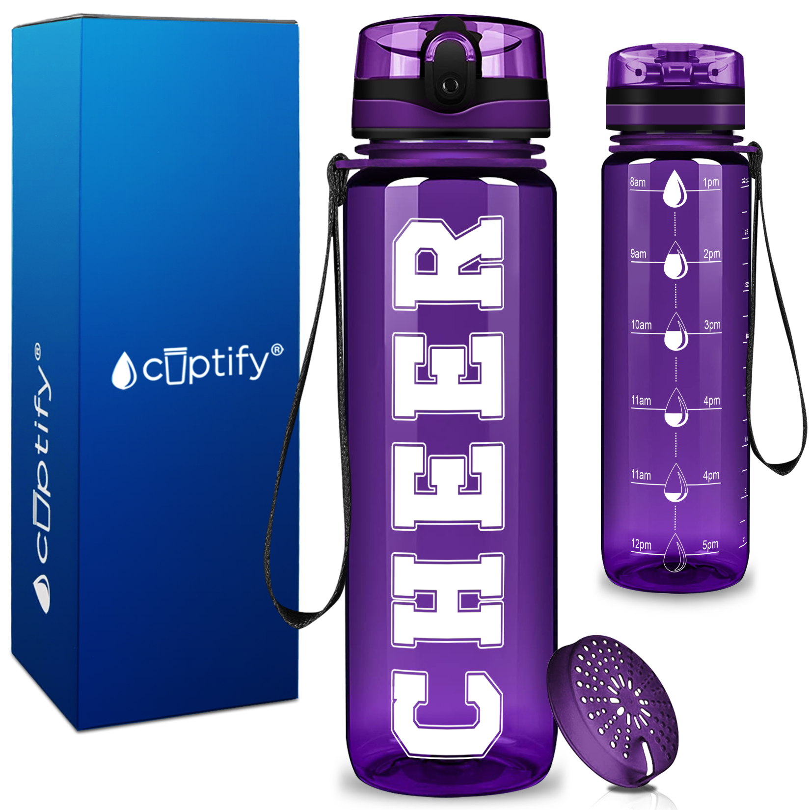 Cheer on 32 oz Motivational Tracking Water Bottle