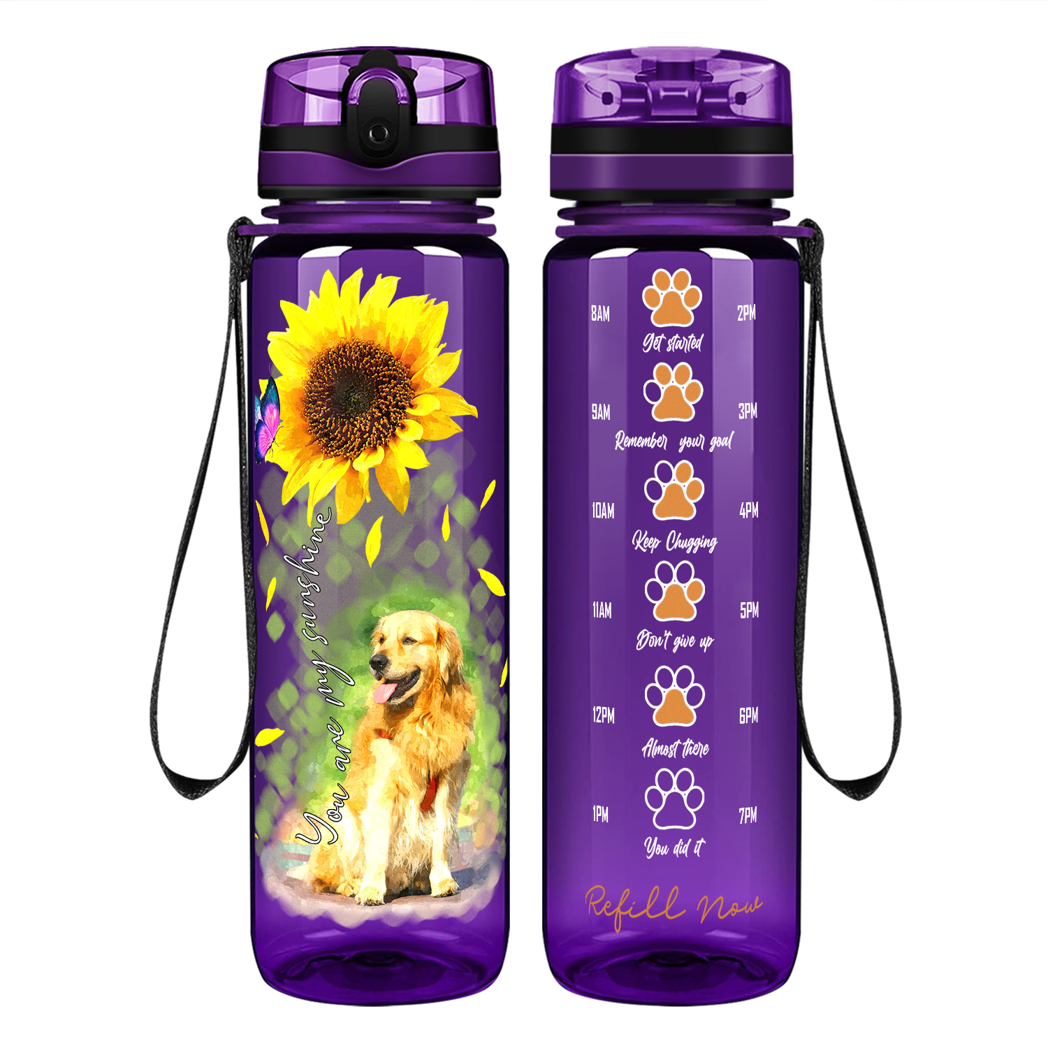 You Are My Sunshine with Butterfly Golden Retriever on 32 oz Motivational Tracking Water Bottle
