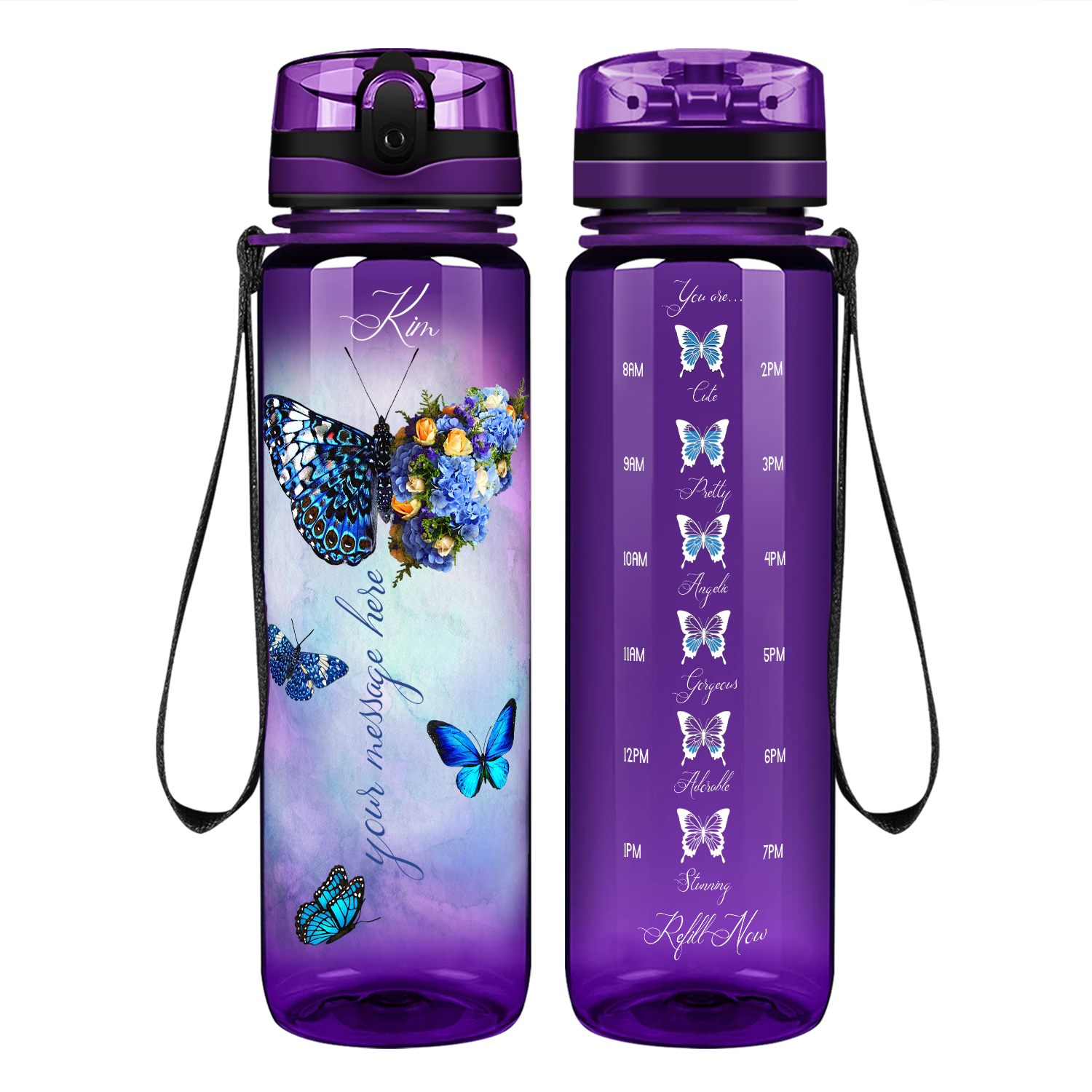 Personalized Butterflies with Name and Custom Message on 32 oz Motivational Tracking Water Bottle