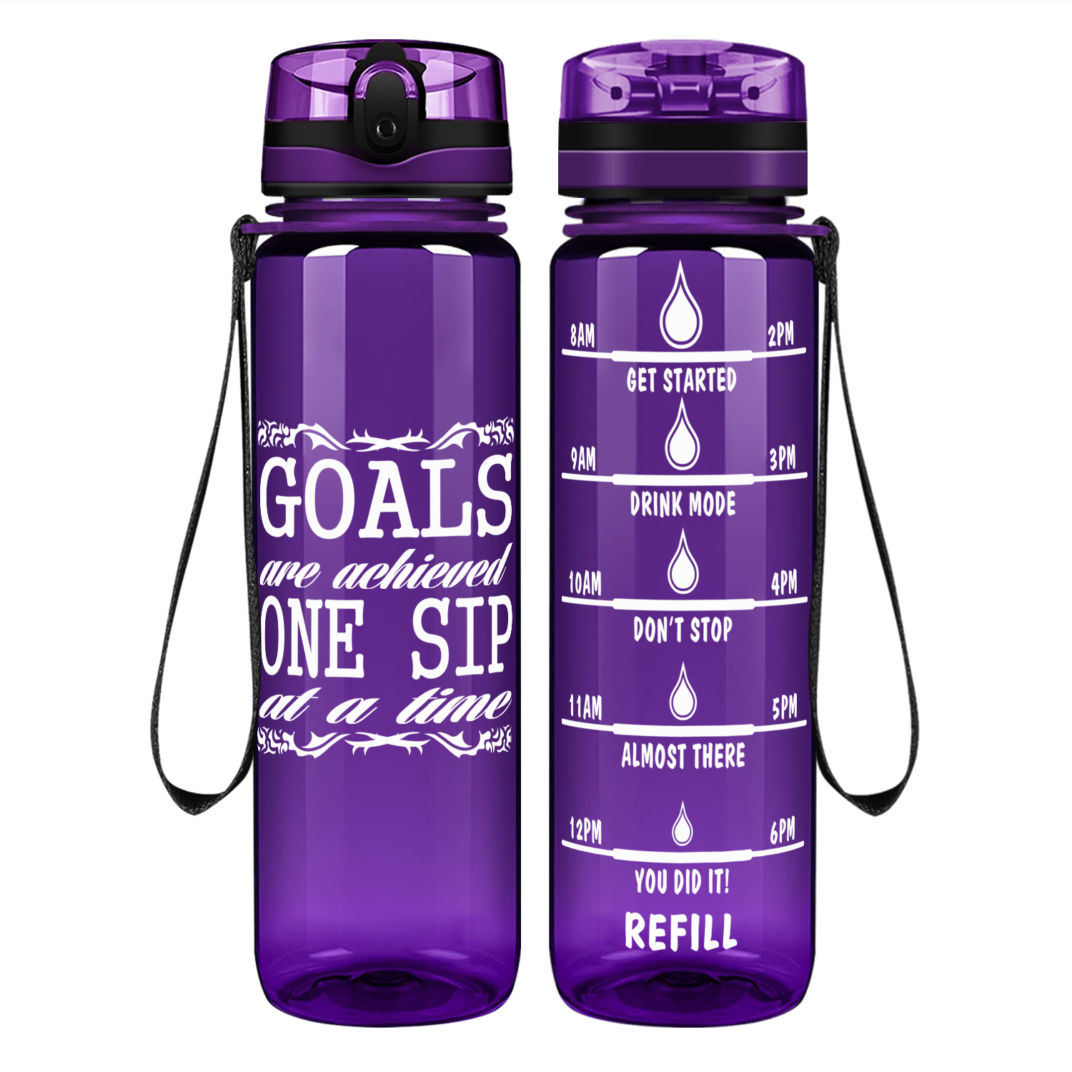 One Sip At A Time Goals on 32 oz Motivational Tracking Water Bottle