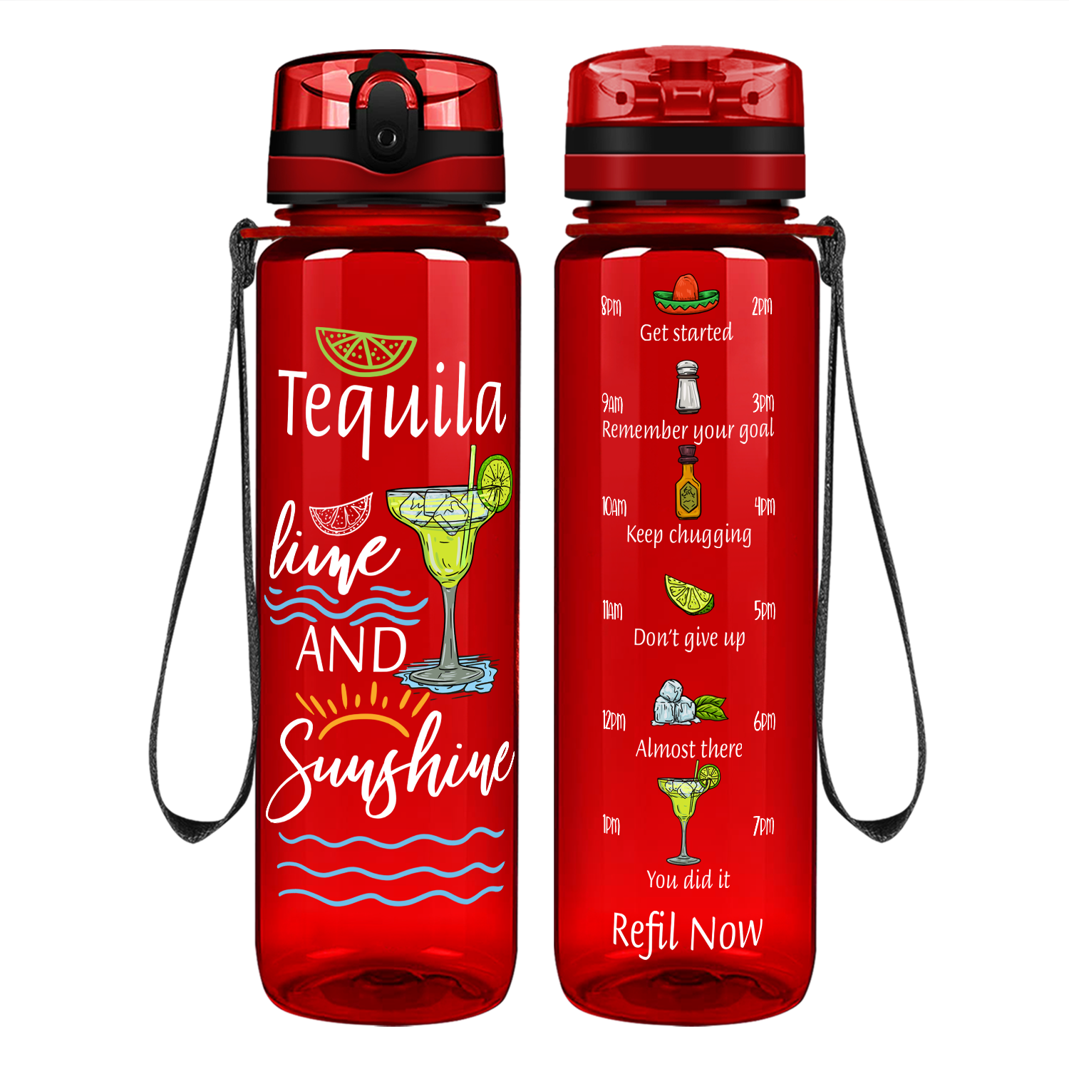 Tequila Lime and Sunshine on 32 oz Motivational Tracking Water Bottle