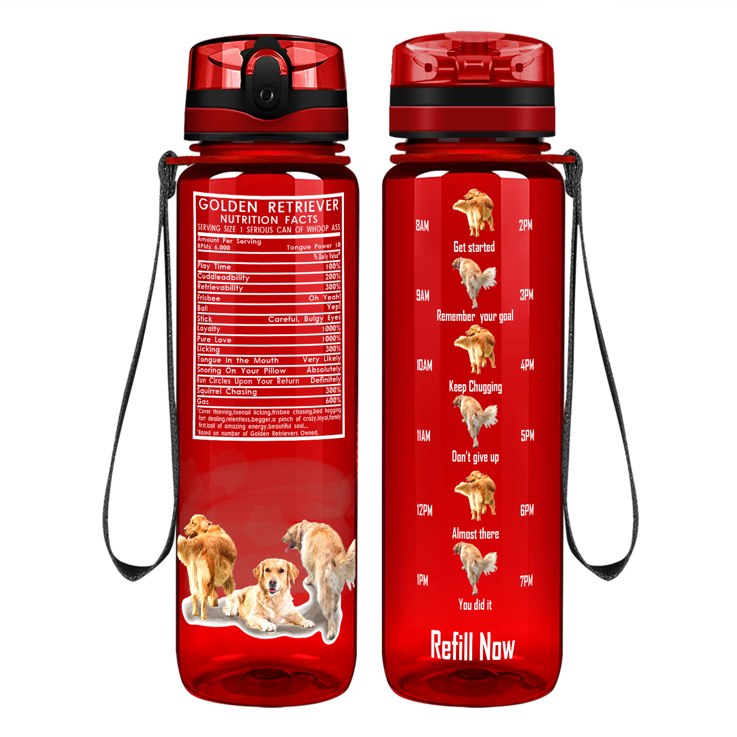Golden Retriever Nutrition Facts on 32 oz Motivational Tracking Water Bottle