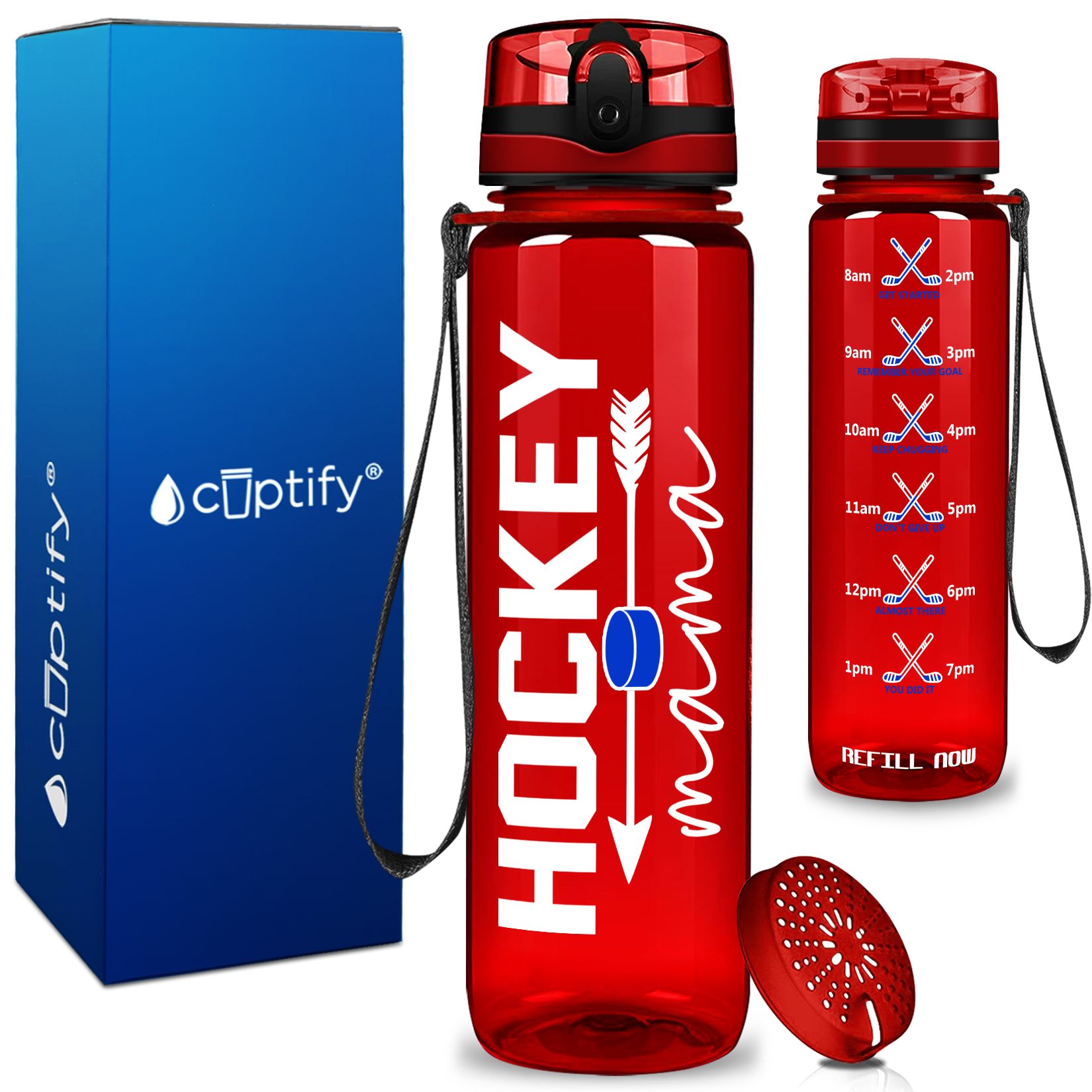 Hockey Mama Arrow on 32 oz Motivational Tracking Water Bottle
