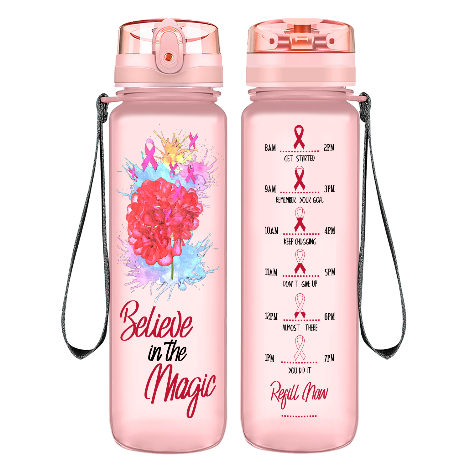Believe in the Magic on 32 oz Motivational Tracking Water Bottle