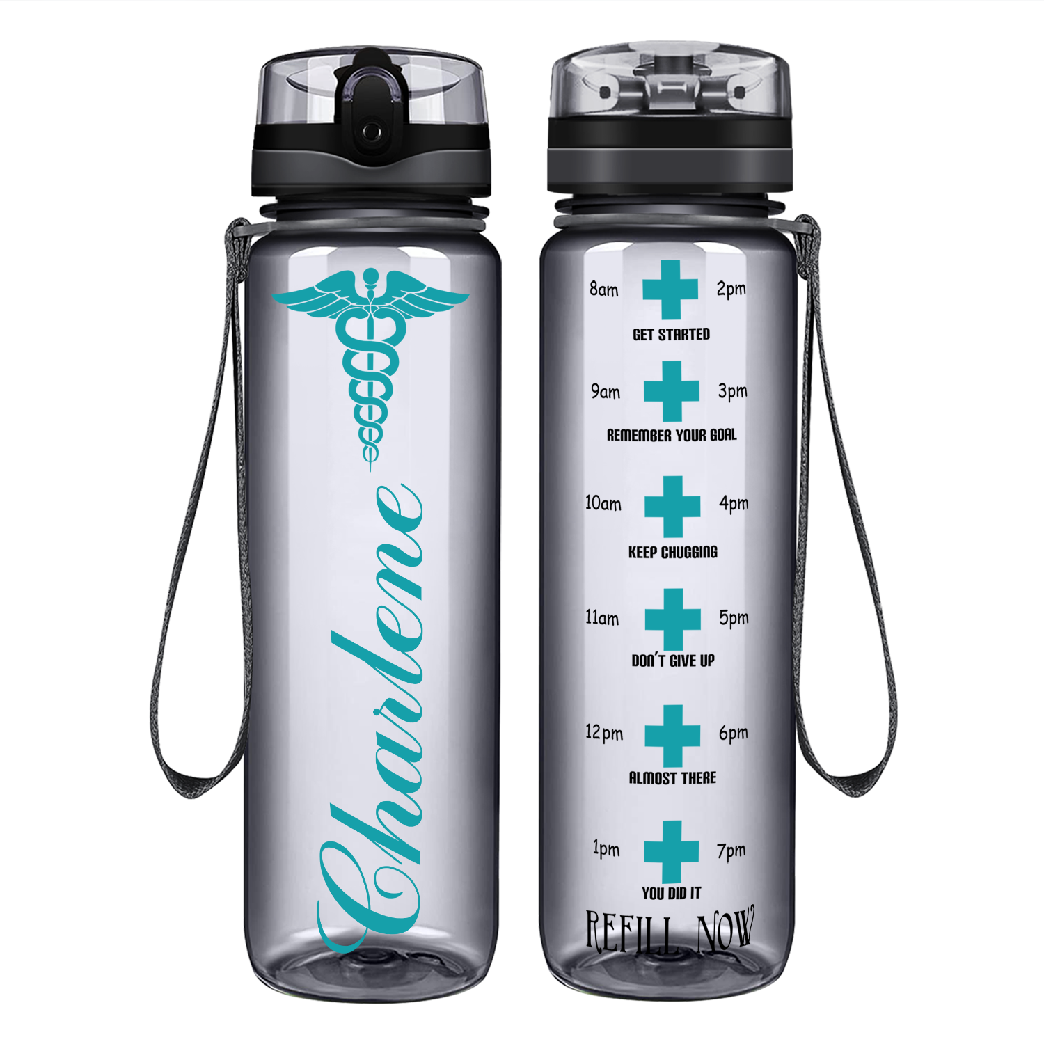 Personalized Nurse Caduceus Motivational Tracking Water Bottle