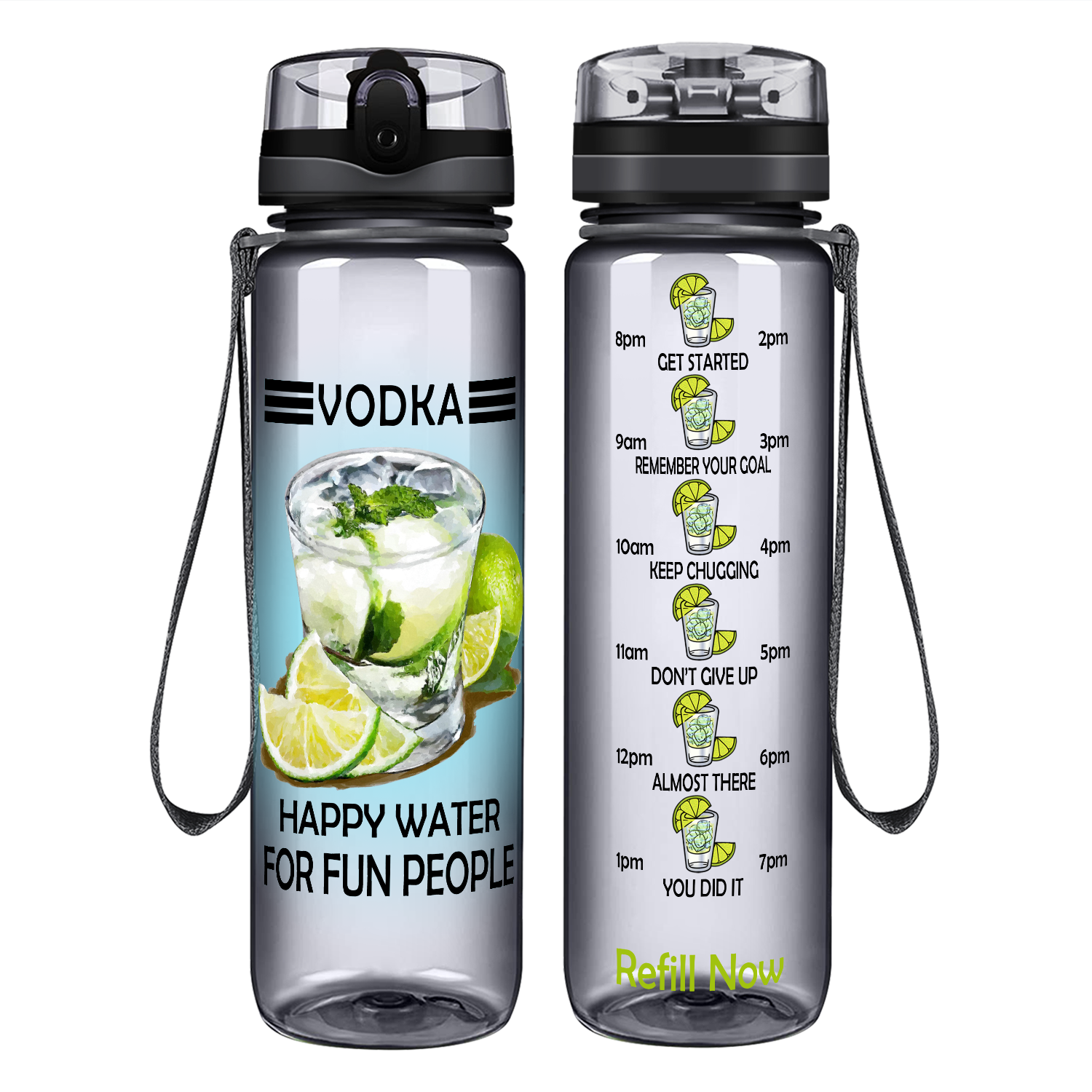 Vodka Happy Water for Fun People on 32 oz Motivational Tracking Water Bottle