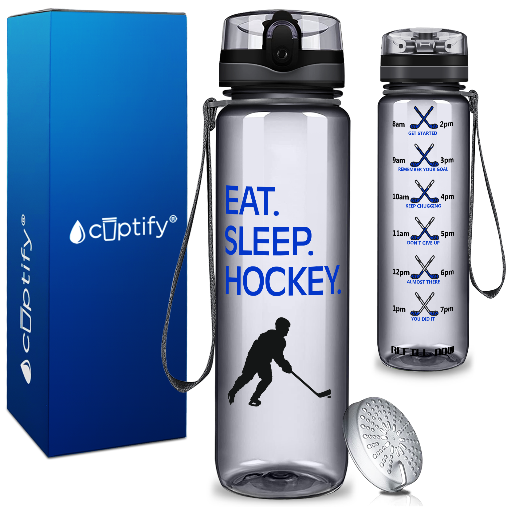 Personalized Eat Sleep Hockey on 32 oz Motivational Tracking Water Bottle