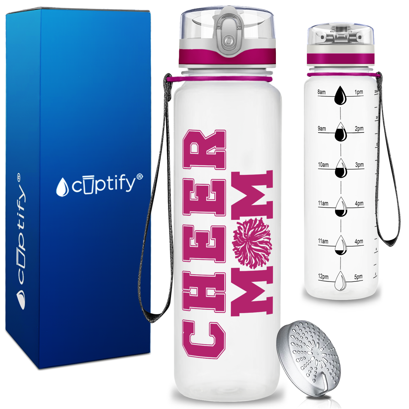Cheer Mom on 32 oz Motivational Tracking Water Bottle
