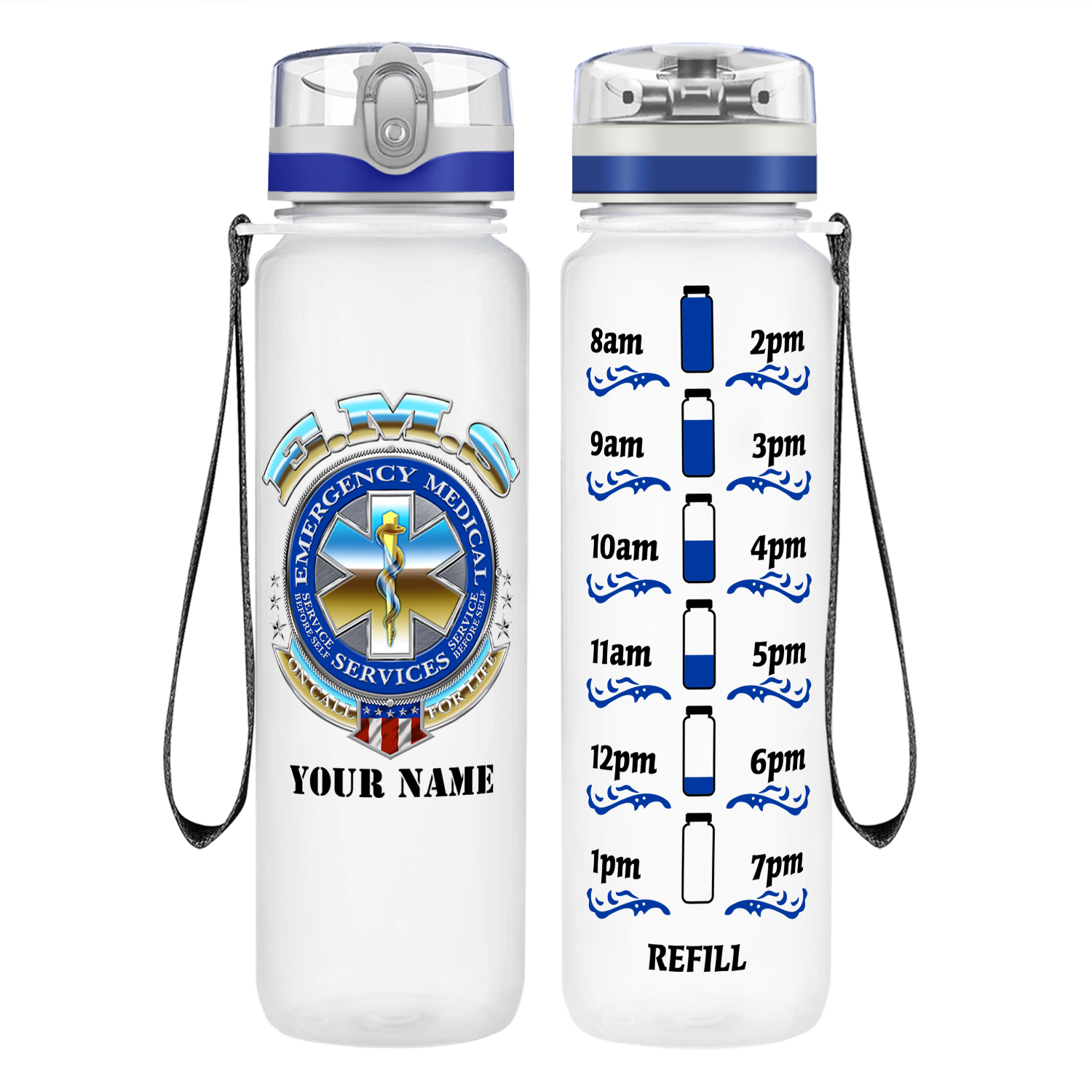 Personalized Emergency Medical Services on 32 oz Motivational Tracking Water Bottle