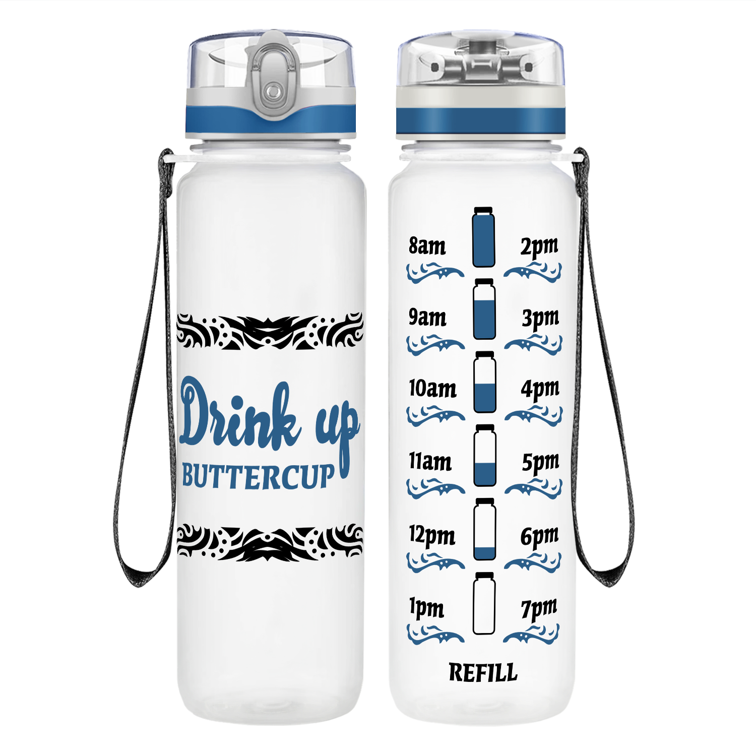 Tribal Buttercup on 32 oz Motivational Tracking Water Bottle