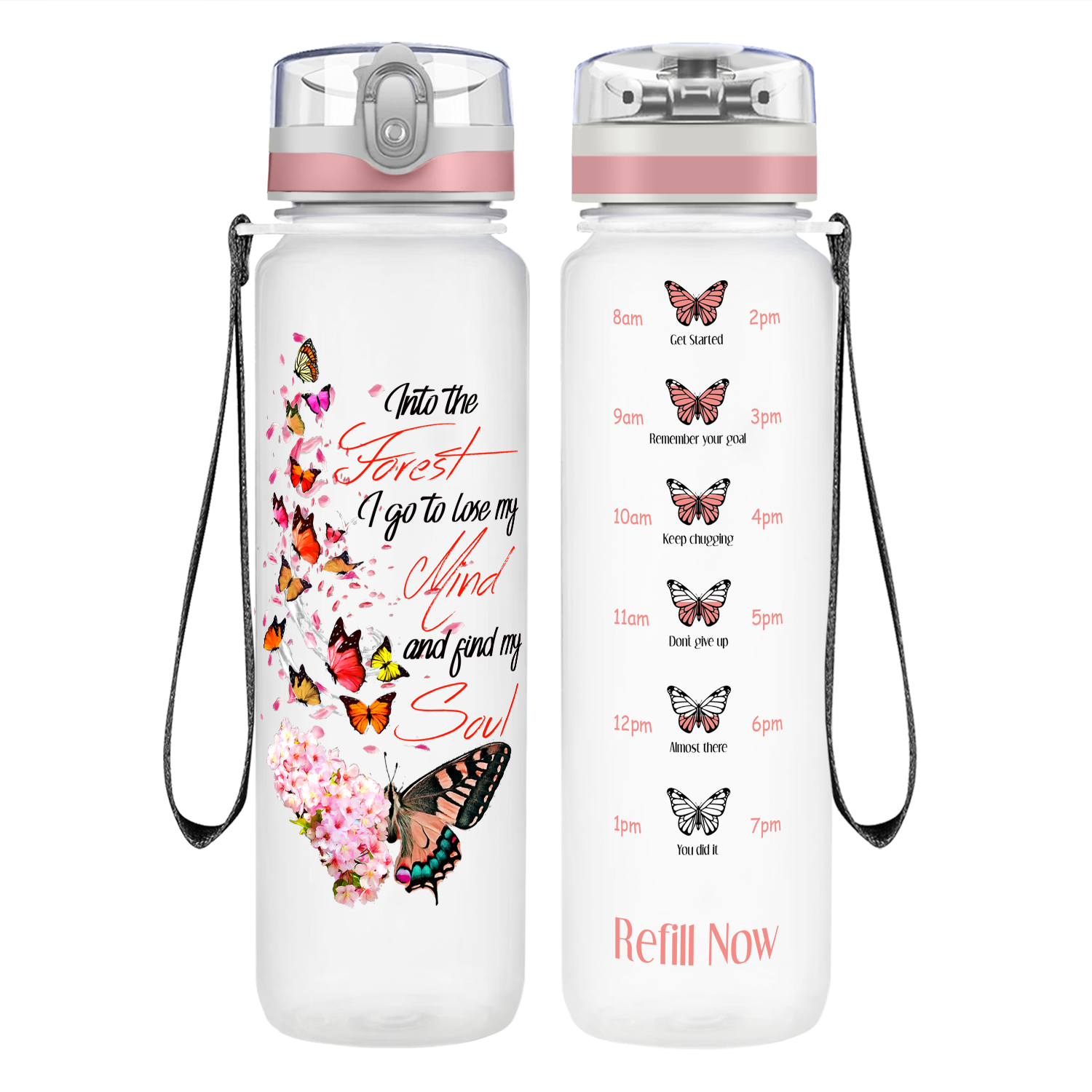 Into the Forest Butterfly on 32 oz Motivational Tracking Water Bottle