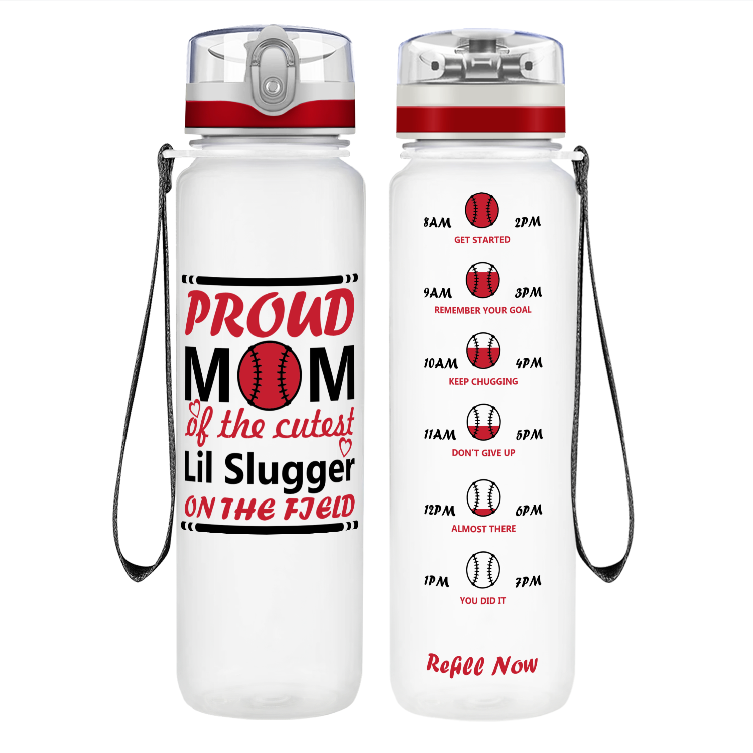 Proud Baseball Mom on 32 oz Motivational Tracking Water Bottle