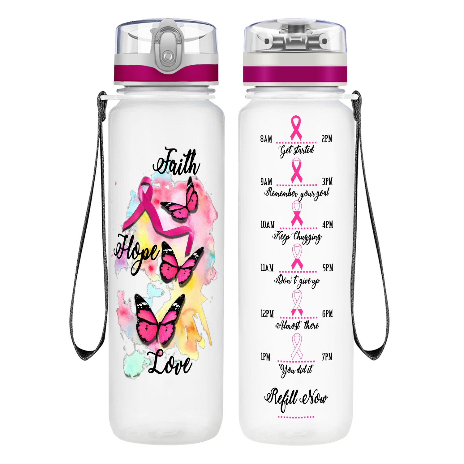 Faith Hope Love on 32 oz Motivational Tracking Water Bottle