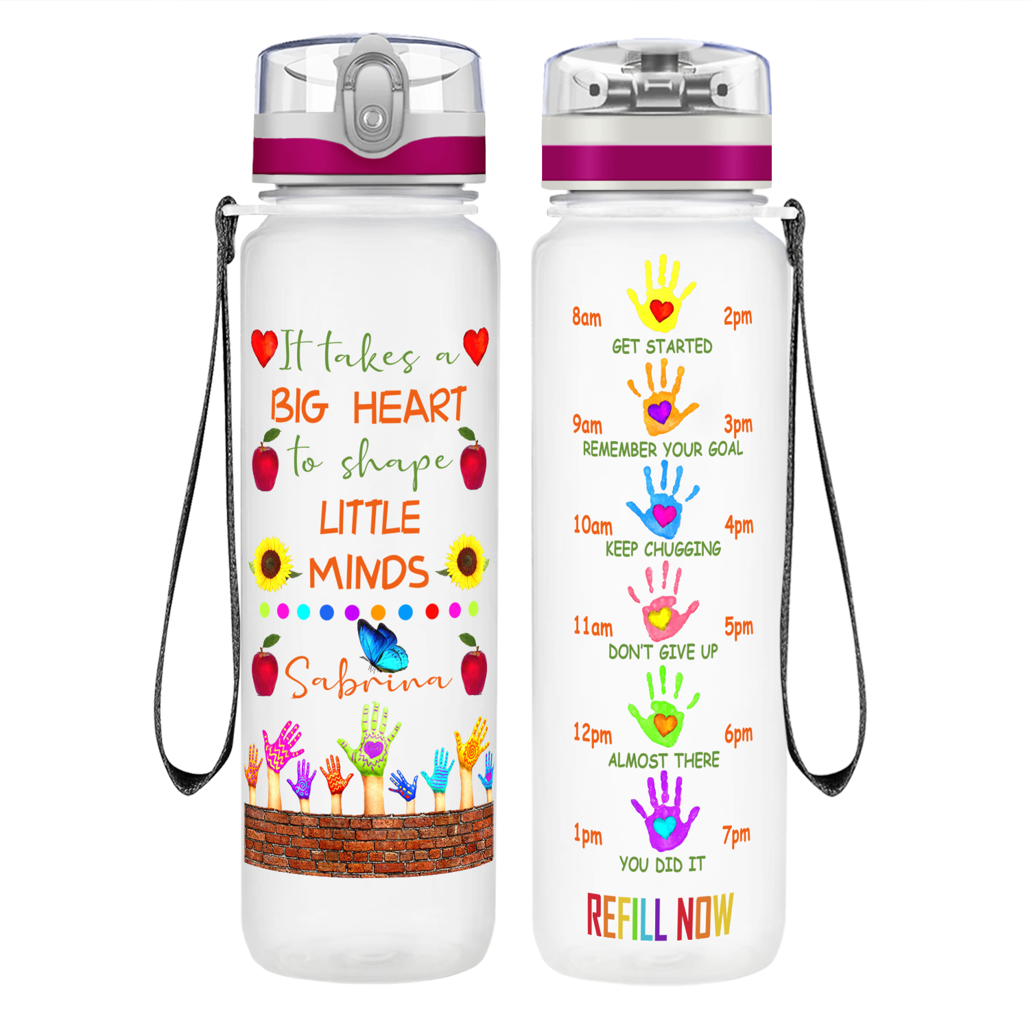 Personalized It Takes a Big Heart on 32 oz Motivational Tracking Water Bottle