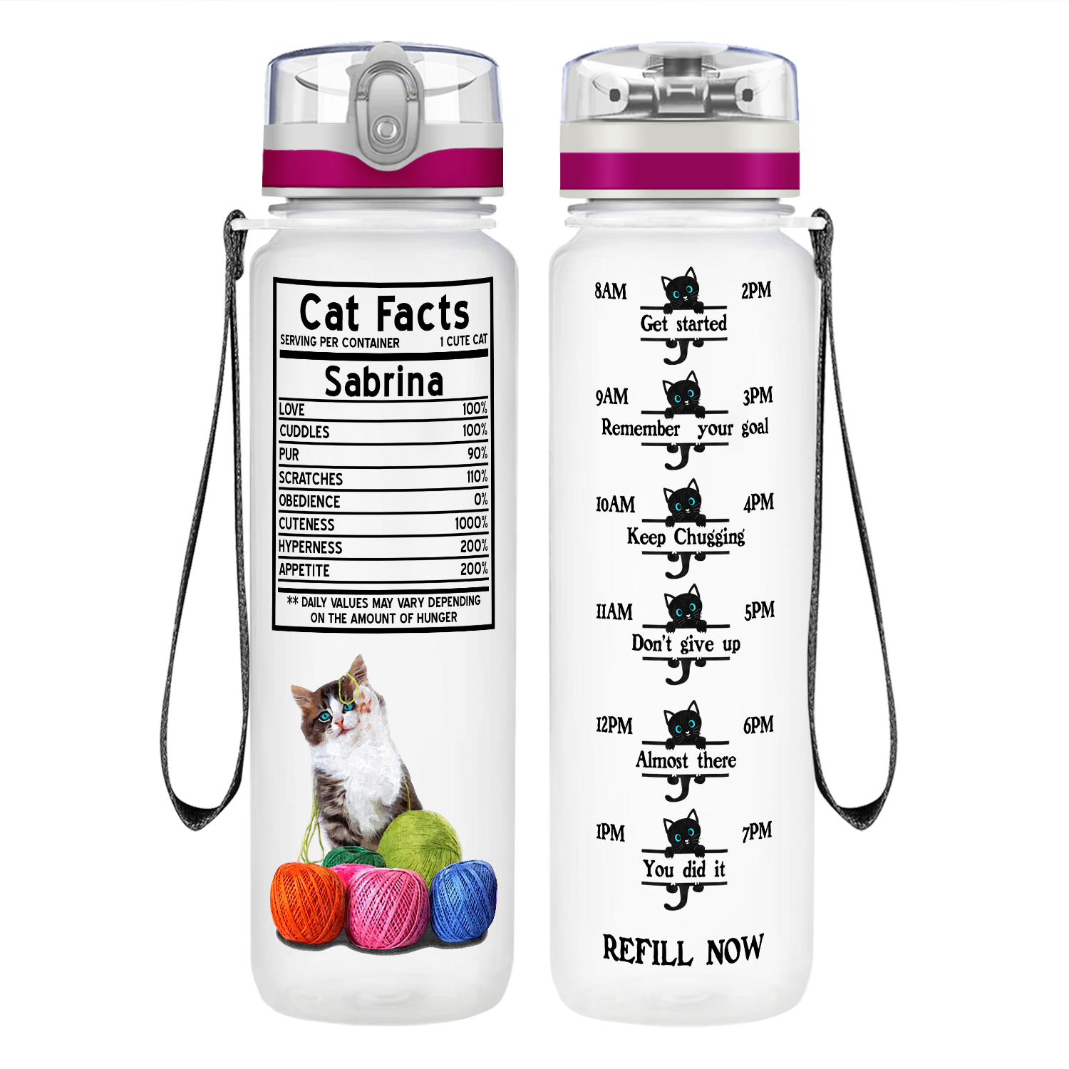 Personalized Cat Facts on 32 oz Motivational Tracking Water Bottle