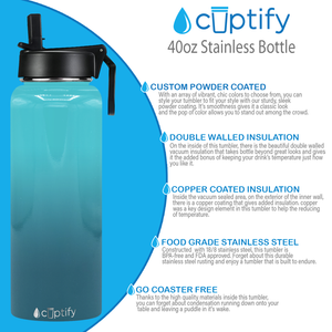 40oz Deep Sea Ombre Wide Mouth Water Bottle With Straw Lid