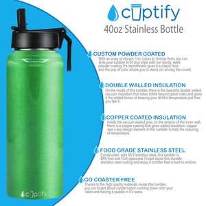 40oz Emerald Green Glitter Wide Mouth Water Bottle With Straw Lid