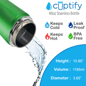 40oz Emerald Green Glitter Wide Mouth Water Bottle With Straw Lid