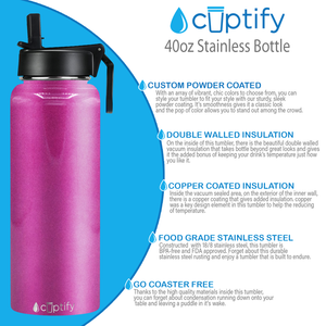 40oz Hot Pink Glitter Wide Mouth Water Bottle With Straw Lid