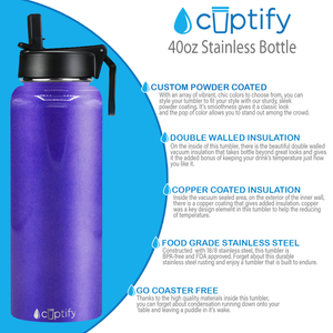 40oz Purple Glitter Wide Mouth Water Bottle With Straw Lid