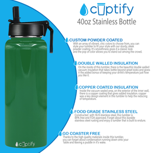 40oz Green Gloss Wide Mouth Water Bottle With Straw Lid