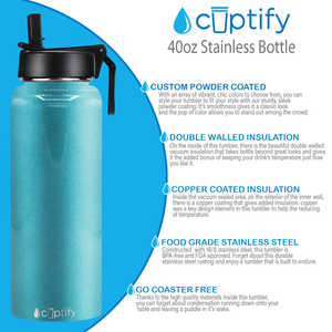 40oz Seafoam Glitter Wide Mouth Water Bottle With Straw Lid