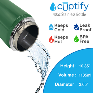 40oz Kelly Green Gloss Wide Mouth Water Bottle With Straw Lid