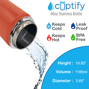 40oz Orange Gloss Wide Mouth Water Bottle With Straw Lid