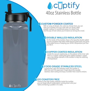 40oz Periwinkle Gray Gloss Wide Mouth Water Bottle With Straw Lid