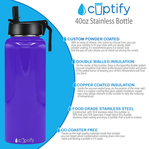 40oz Purple Gloss Wide Mouth Water Bottle With Straw Lid