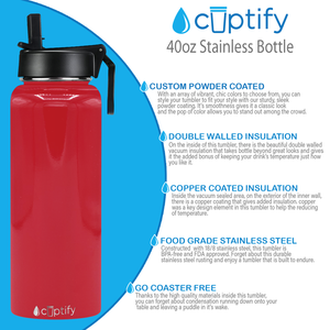 40oz Red Gloss Wide Mouth Water Bottle With Straw Lid