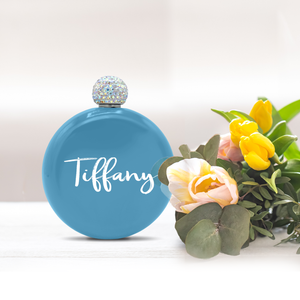 Personalized Baby Blue Gloss 5oz Rhinestone Liquor Flask