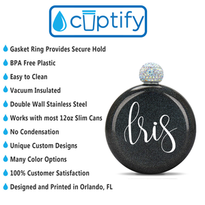 Personalized Black Glitter 5oz Rhinestone Liquor Flask