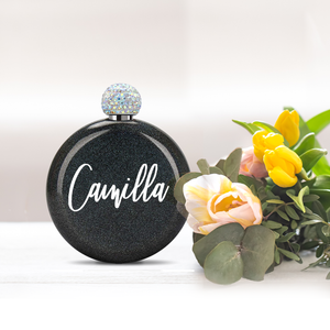 Personalized Black Glitter 5oz Rhinestone Liquor Flask