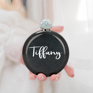 Personalized Black Glitter 5oz Rhinestone Liquor Flask