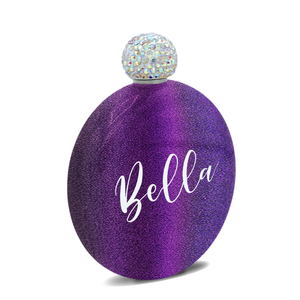 Personalized Black Violet Glitter 5oz Rhinestone Liquor Flask