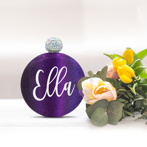 Personalized Black Violet Glitter 5oz Rhinestone Liquor Flask