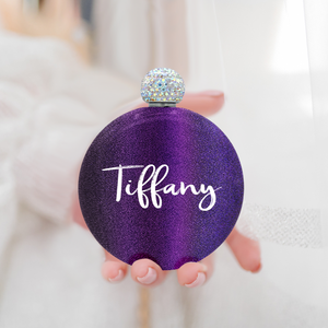 Personalized Black Violet Glitter 5oz Rhinestone Liquor Flask